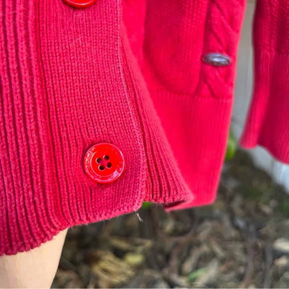 Lacoste 🐊 red cable knit  long sleeve button down cardigan sweater. - Picture 6 of 11